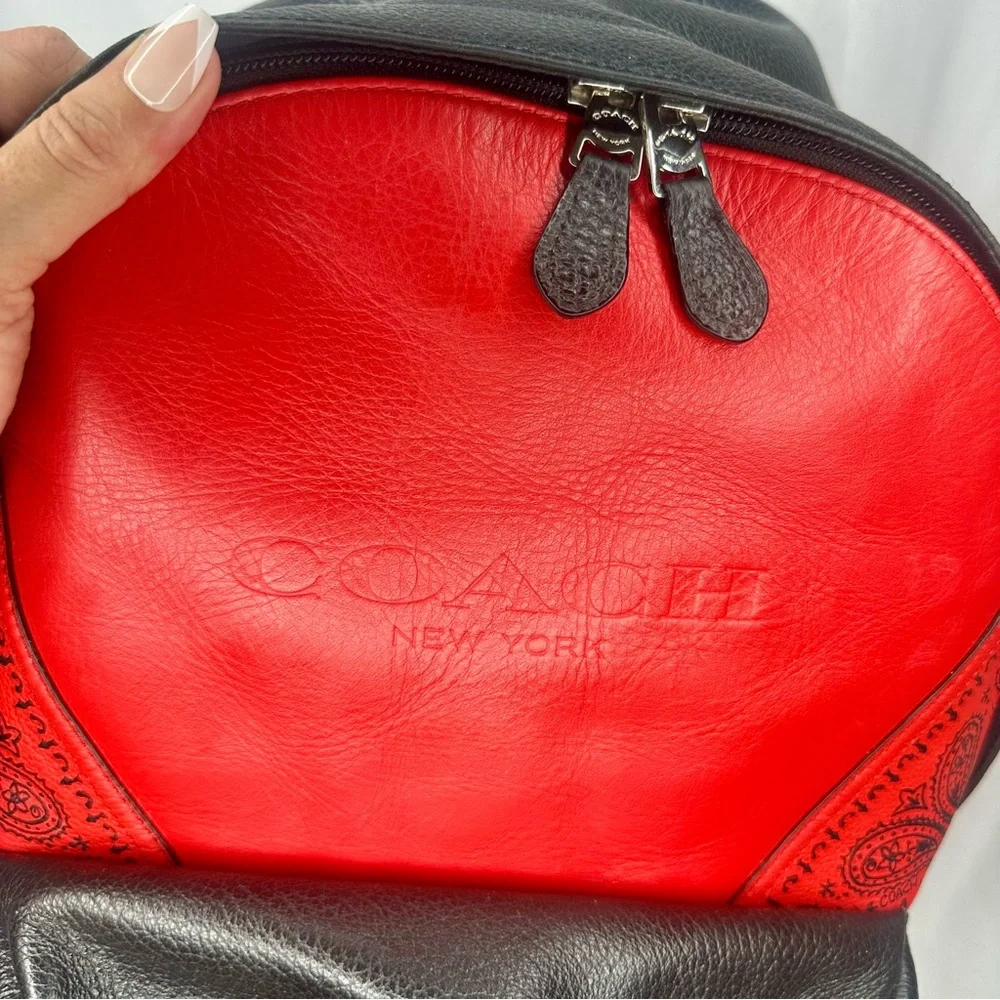 Coach Charles Leather Red and Black Backpack Bandana Design